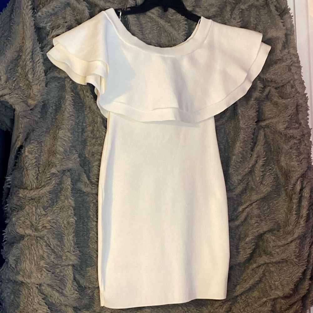 Off the shoulder white mini dress